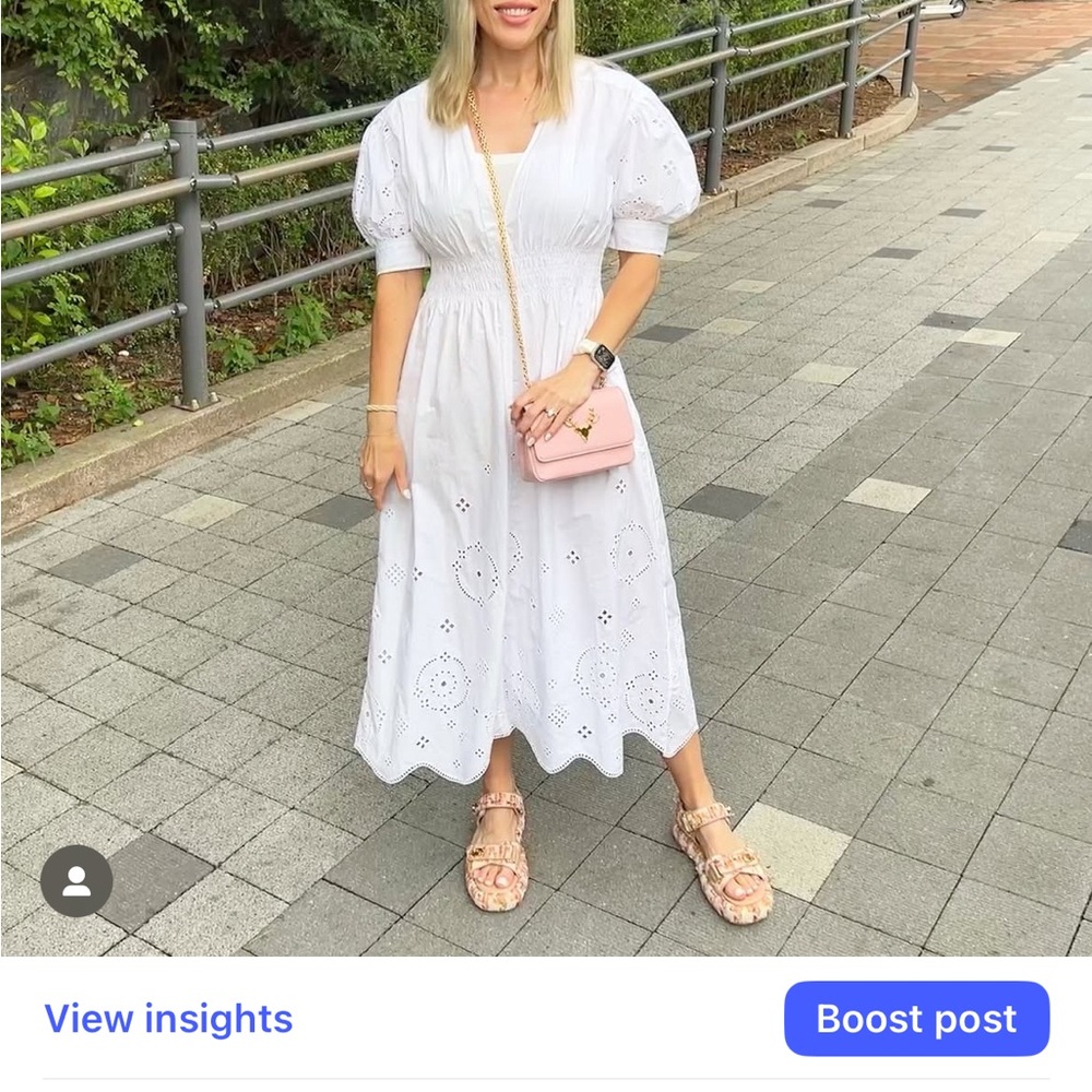 GANNI Elegant White Eyelet Dress